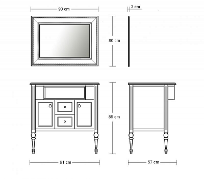 Комплект мебели Eurolegno Verdi 900Р и столешница 900*570*850 слоновая кость с патиной