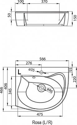 Раковина угловая  Ravak Rosa L J2L110000