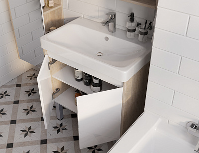Тумба с раковиной AQUATON Сканди Doors 70 белый глянец/дуб верона 1A278901SDB20