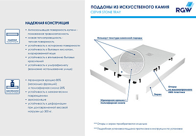 Душевой поддон 110х80 RGW ST-0118W Белый Прямоугольный Ø 90 мм Каменный 16152811-01