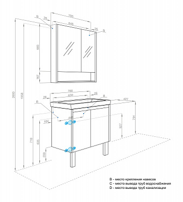 Тумба под раковину AQUATON Сканди Doors 70 белый глянец/белый матовый 1A278901SD010
