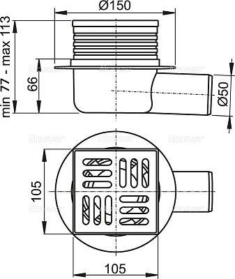 Сливной трап AlcaPlast APV26 105 105/50