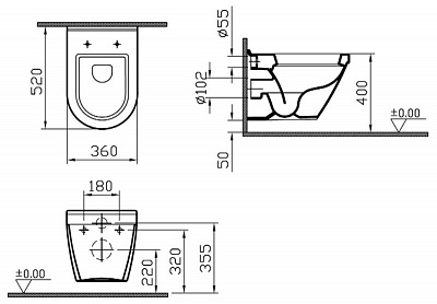 Унитаз подвесной Vitra S50 5318В003-0850 без сидения