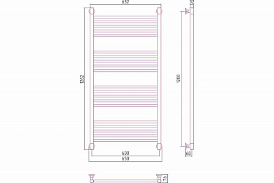 Водяной полотенцесушитель Сунержа ДР Богема+ прямая 1200x600 00-0220-1260