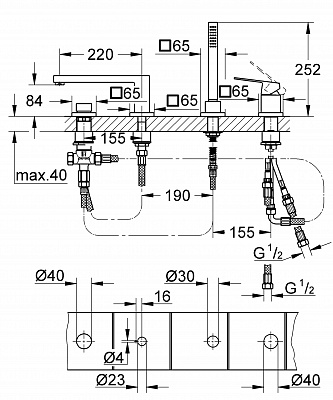 Смеситель на борт ванны GROHE EUROCUBE 19897000 на 4 отверстия