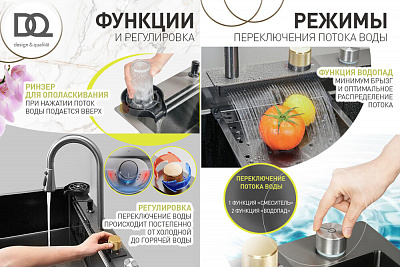 Кухонная мойка многофункциональная нерж сталь матовый серый DQ DKS754606, в комплекте со смесителем и аксессуарами