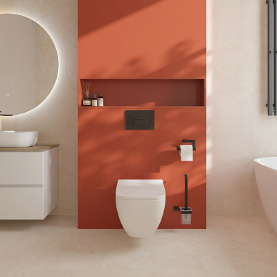 Инсталляция с унитазом VitrA Shift 9855B003-7206 комплект 4 в 1 с сиденьем микролифт безободковый Rim-ex цвет клавиши хром