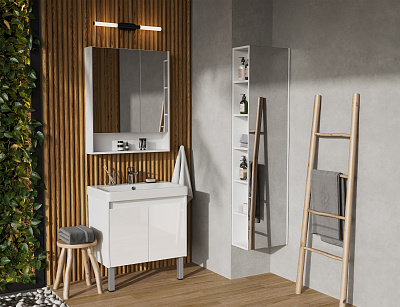 Тумба с раковиной AQUATON Сканди Doors 70 белый глянец/белый матовый 1A278901SD010