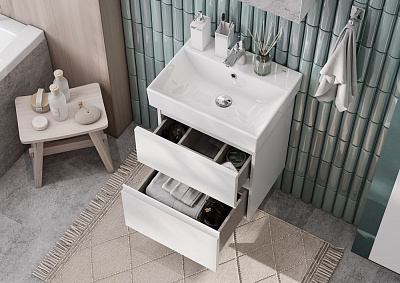 Тумба с раковиной Roca Oleta 50 белый глянец, 2 ящика, A857638806