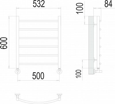 Водяной полотенцесушитель Terminus Эко 32/20 П6 КЛАССИК 500*600, 4670078530226