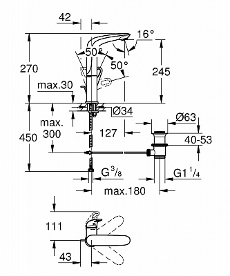 Смеситель для умывальника GROHE EUROSTYLE 23569LS3