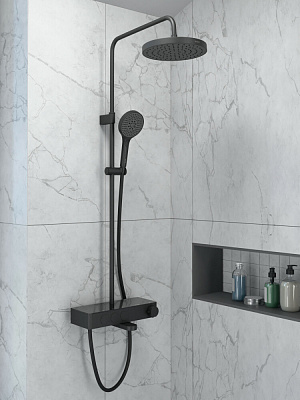 Душевая система VitrA Core Round A4730936EXP с термостатическим смесителем и ручным душем матовая черная