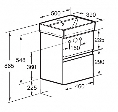 Тумба под раковину Roca Oleta 50 белый глянец, 2 ящика, A857638806