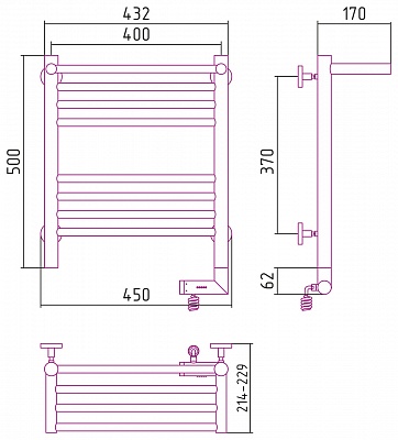 Полотенцесушитель электрический Сунержа Богема с полкой 2.0 500х400 МЭМ правый