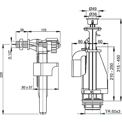 Выпускной комплект с двойной кнопкой, впускной механизм Alcaplast SA08S 1/2" CHROM