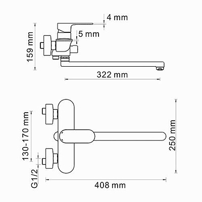 Смеситель для ванны с длинным изливом WasserKRAFT Dinkel 5802L