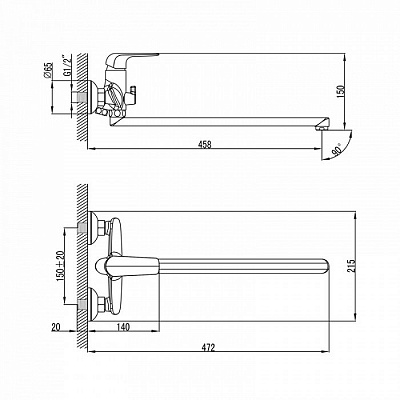 Смеситель для ванны с длинным изливом Iddis Pond PONSBL2i10WA