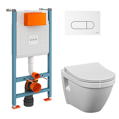 Инсталляция с унитазом VitrA S50 9003B003-7203 комплект 4 в 1 с сиденьем микролифт безободковый цвет клавиши глянцевый белый
