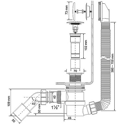 Сифон для ванны кнопка с раздвижным переливом MRB11 1 1/2