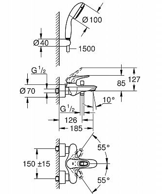 Смеситель для ванной GROHE EUROSTYLE 33592003