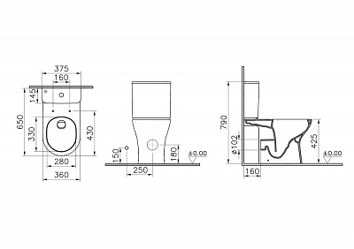 Унитаз безободковый напольный Vitra Vortex M50 тонкая крышка-сиденье с микролифтом 9889B003-7200