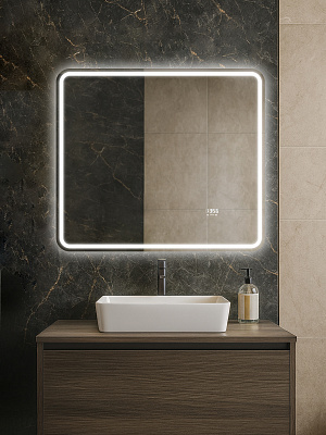 Зеркало в ванную 80х70 Аврора Люкс Monterey с подсветкой, термообогревом, часами, сенсор на взмах