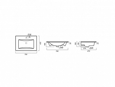 Раковина Sanita Luxe Quadro75  QDR75SLWB01