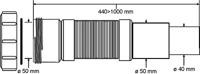 Труба гибкая раздвижная, длина от 420мм до 1000ционный клапан выход с 40-50мм. McALPINE MRMF3C