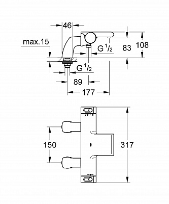 Смеситель для ванны GROHE GROHTHERM-2000 NEW 34176001