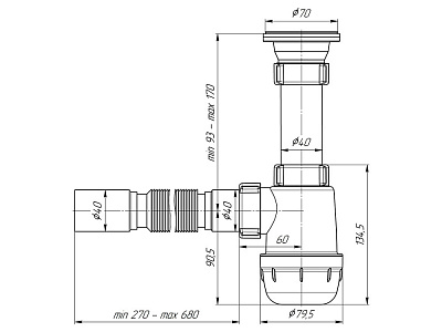 Сифон 1 1/2 *40 Анипласт с  гофрой 40*40 Грот 01 05 А