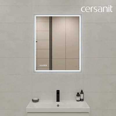 Зеркало с LED подсветкой 70x85 Cersanit 080 design pro часы с антизапотеванием