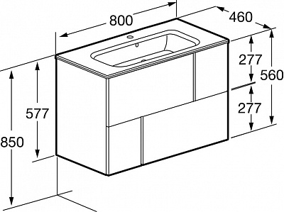Тумба с раковиной Roca Luna 80 2 ящика ZRU9307765, белый