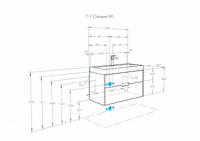 Тумба под раковину Aquaton Оливия 90 бежевый, дуб велл 1A254401OLVG0