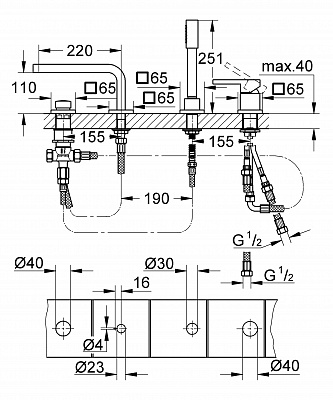 Смеситель на борт ванны GROHE LINEARE 19577000 на 4 отверстия