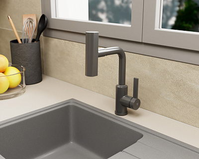 Смеситель для кухни с поворотной лейкой RUSH Tinos TI3732-17Grey