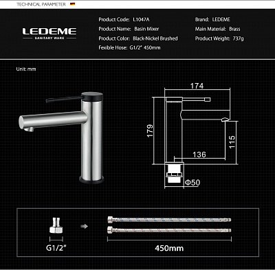 Смеситель для раковины Ledeme L1047A