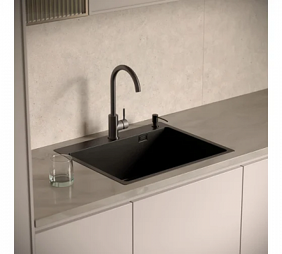 Кухонная мойка с корзиной раздвижной и дозатором РМС MR-6050BL черная