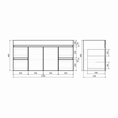 Тумба подвесная для раковины MIRSANT Next 120 2 двери, 4 ящика (под рак.262532 в комплект не входит)