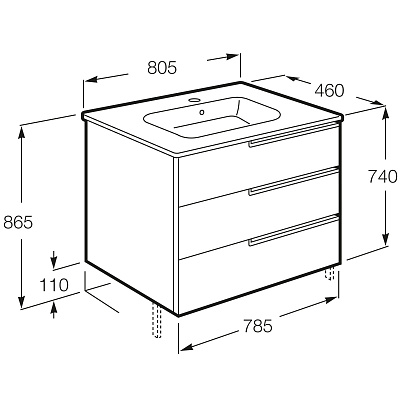Тумба под раковину Roca Victoria Nord Ice Edition 80 3 ящика ZRU9302835