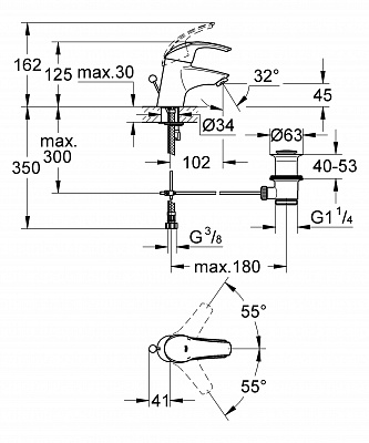 Смеситель для умывальника GROHE EUROSMART 3292500E