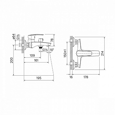 Смеситель для ванны с керамическим дивертором Iddis Ray RAYSB02i02WA