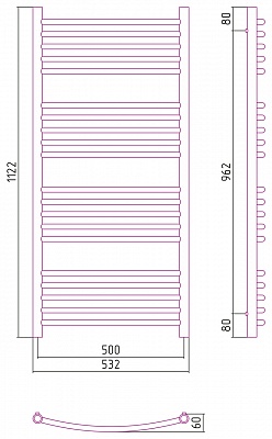 Полотенцесушитель комбинированный Сунержа Богема-ПРОФИ выгнутая 1200x500