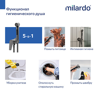 Встраиваемый смеситель с гигиеническим душем Milardo Leap LEAGM00M08 графит матовый