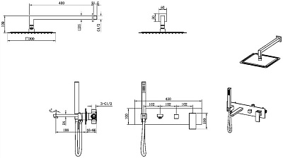 Встраиваемый смеситель для ванны с верхним и ручным душем QUBIC Хром Boheme 474-CR
