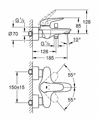 Смеситель для ванной GROHE EUROSTYLE 23726003