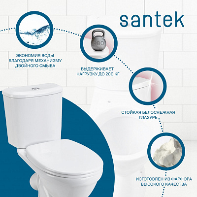 Унитаз-компакт Santek Бореаль 1WH501885 с диагональным выпуском стандарт- 2 режима дюропласт тонкое микролифт