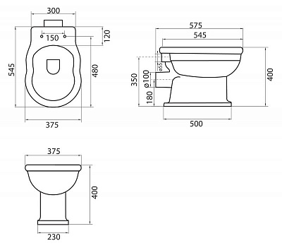 Чаша унитаза с горизонтальным выпуском воды P-trap Belbagno BOHEME  BB115CB