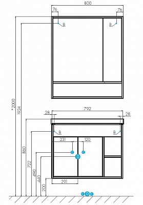 Тумба под раковину Aquaton Флай 80 белый, дуб крафт  1A237401FAX10