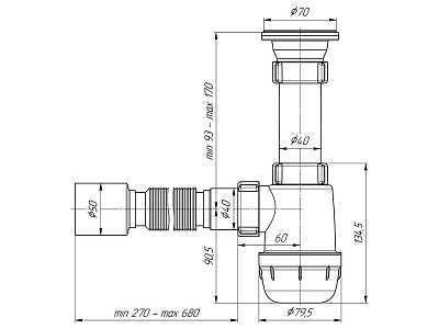 Сифон 1 1/2 *40 Анипласт с  гофрой 40*40 Грот 01 10 А