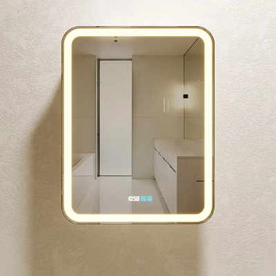 Зеркало-шкаф 60х80 часы, ТХ, подогрев, сенсорный выкл Silver Mirrors Фиджи 60 - 3.2 ЛЕВЫЙ LED-00002859